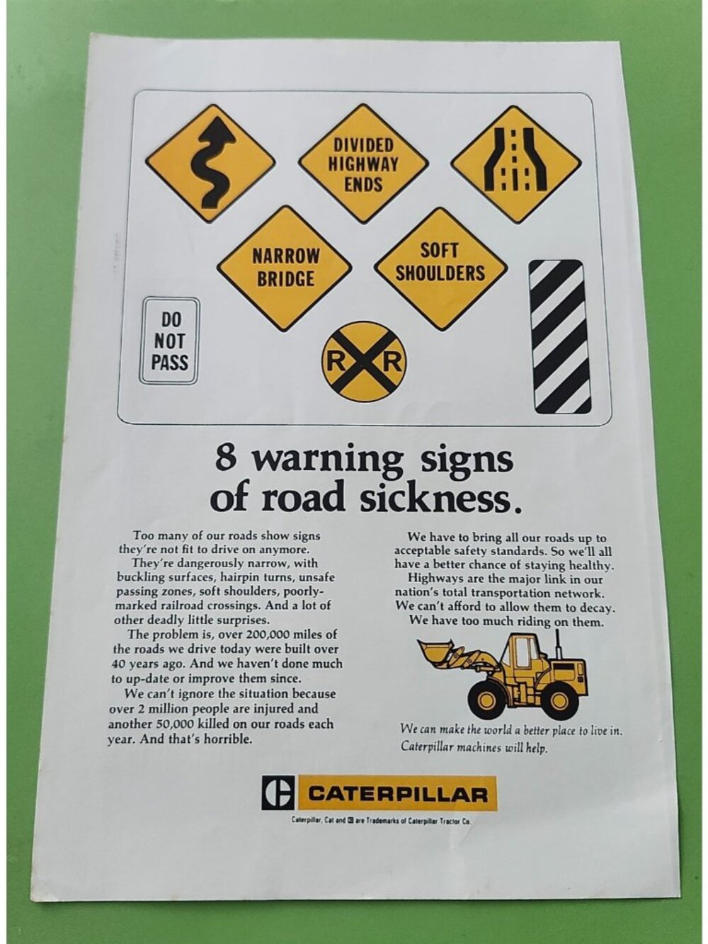 Caterpillar Road Signs Vintage Industry Magazine Ephemera Print Ad
